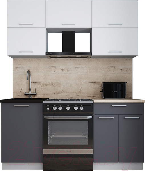 Изображение товара Кухонный гарнитур Интерлиния Мила Gloss 60-17 (белый/пепел/травертин серый)