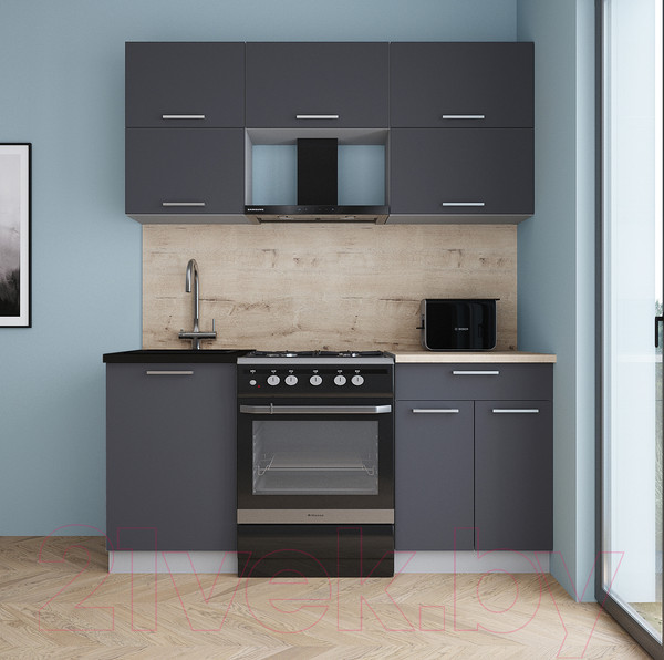 Изображение товара Кухонный гарнитур Интерлиния Мила Gloss 60-17 (пепел/пепел/травертин серый)