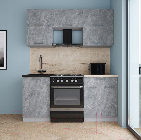 Изображение товара Кухонный гарнитур Интерлиния Мила Gloss 60-17 (керамика/керамика/травертин серый)