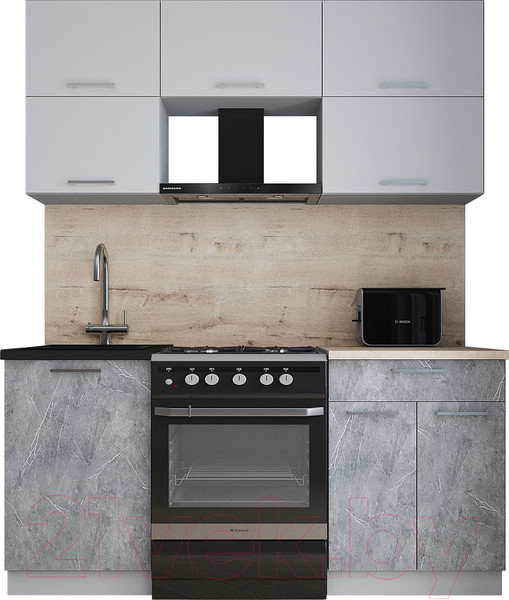 Изображение товара Кухонный гарнитур Интерлиния Мила Gloss 60-17 (грей/керамика/травертин серый)