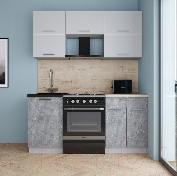 Изображение товара Кухонный гарнитур Интерлиния Мила Gloss 60-17 (грей/керамика/травертин серый)