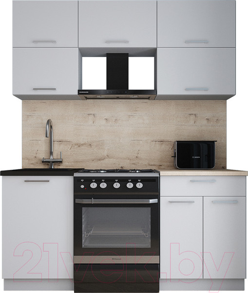 Изображение товара Кухонный гарнитур Интерлиния Мила Gloss 60-17 (грей/грей/травертин серый)