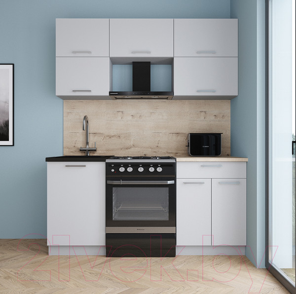 Изображение товара Кухонный гарнитур Интерлиния Мила Gloss 60-17 (грей/грей/травертин серый)