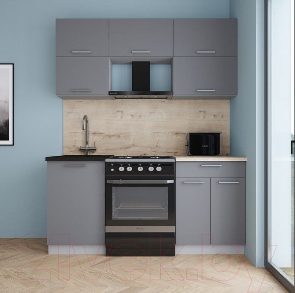 Изображение товара Кухонный гарнитур Интерлиния Мила Gloss 60-17 (серый/серый/травертин серый)