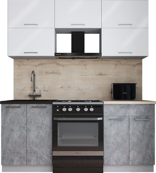 Изображение товара Кухонный гарнитур Интерлиния Мила Gloss 60-18 (белый глянец/керамика/травертин серый)