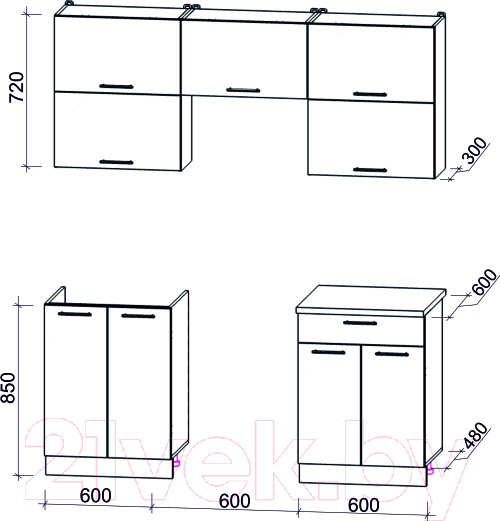 Изображение товара Кухонный гарнитур Интерлиния Мила Gloss 60-18 (белый/керамика/травертин серый)