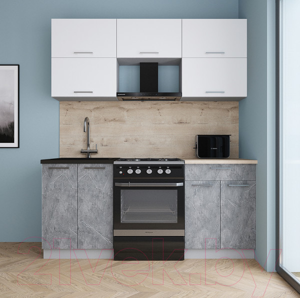 Изображение товара Кухонный гарнитур Интерлиния Мила Gloss 60-18 (белый/керамика/травертин серый)
