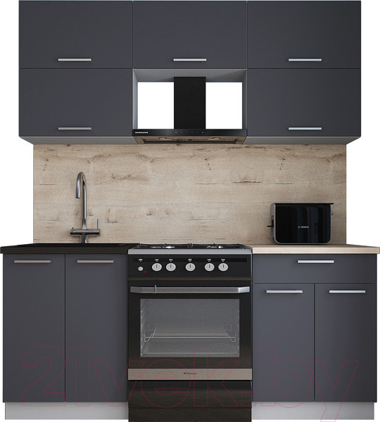 Изображение товара Кухонный гарнитур Интерлиния Мила Gloss 60-18 (пепел/пепел/травертин серый)