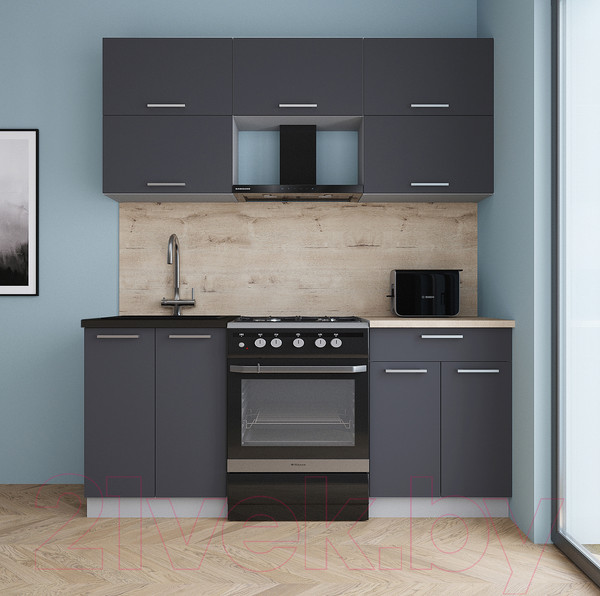 Изображение товара Кухонный гарнитур Интерлиния Мила Gloss 60-18 (пепел/пепел/травертин серый)