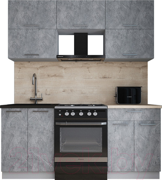 Изображение товара Кухонный гарнитур Интерлиния Мила Gloss 60-18 (керамика/керамика/травертин серый)