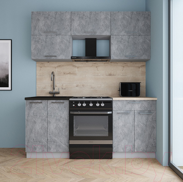 Изображение товара Кухонный гарнитур Интерлиния Мила Gloss 60-18 (керамика/керамика/травертин серый)