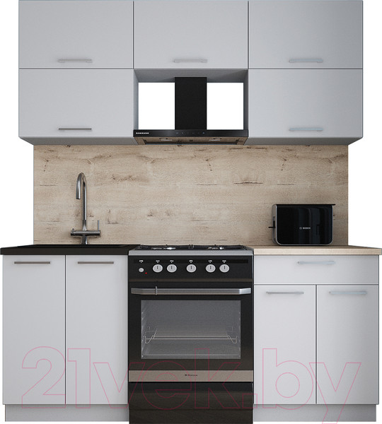 Изображение товара Кухонный гарнитур Интерлиния Мила Gloss 60-18 (грей/грей/травертин серый)