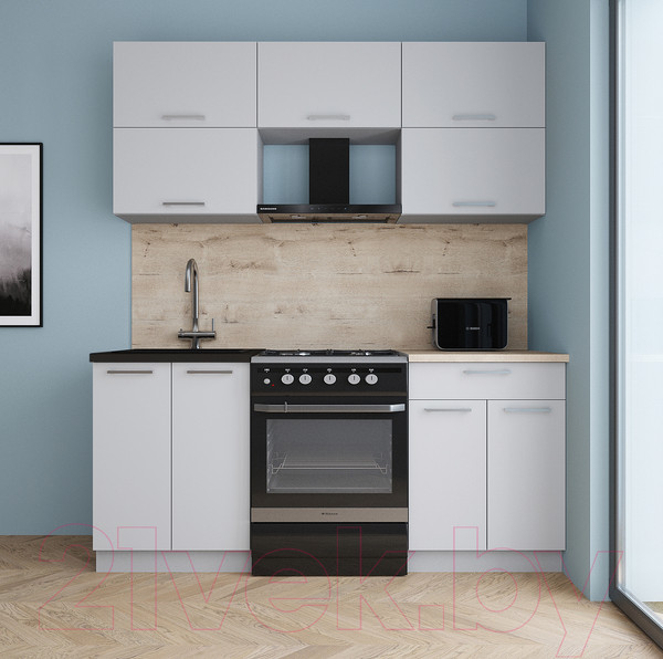 Изображение товара Кухонный гарнитур Интерлиния Мила Gloss 60-18 (грей/грей/травертин серый)