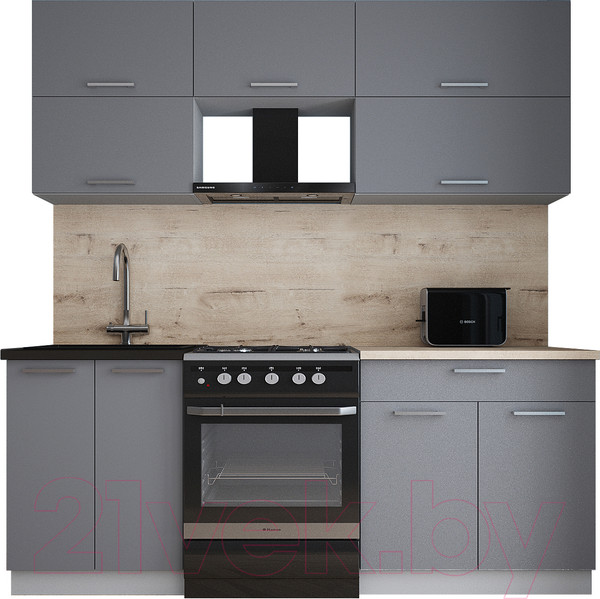 Изображение товара Кухонный гарнитур Интерлиния Мила Gloss 60-20 (серый/серый/травертин серый)