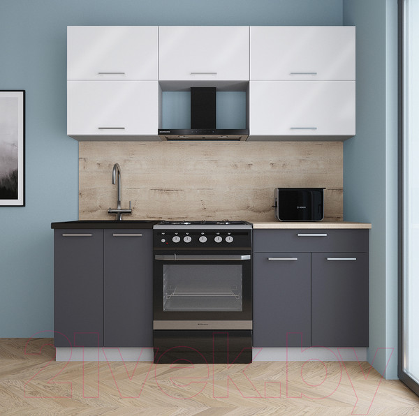 Изображение товара Кухонный гарнитур Интерлиния Мила Gloss 60-19 (белый глянец/пепел/травертин серый)