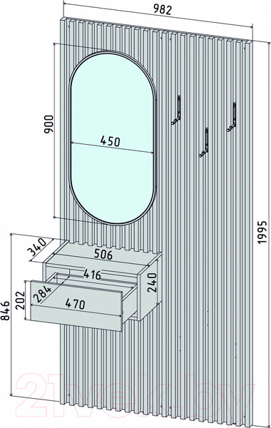 Изображение товара Секция в прихожую Интерлиния Lagom-1 LG-P (белый платинум/дуб золотой)