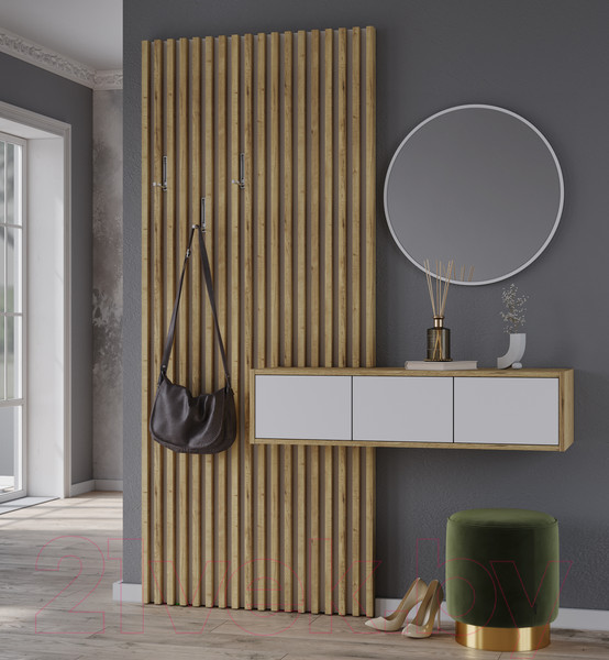 Изображение товара Секция в прихожую Интерлиния Lagom-2 LG-P (белый платинум/дуб золотой)