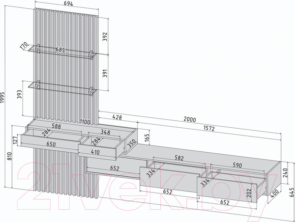 Изображение товара Стенка Интерлиния Lagom-7 LG-G (белый платинум/дуб золотой)