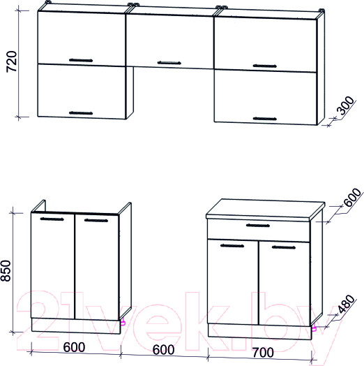 Изображение товара Кухонный гарнитур Интерлиния Мила Gloss 60-19 (белый глянец/дуб вотан/травертин серый)