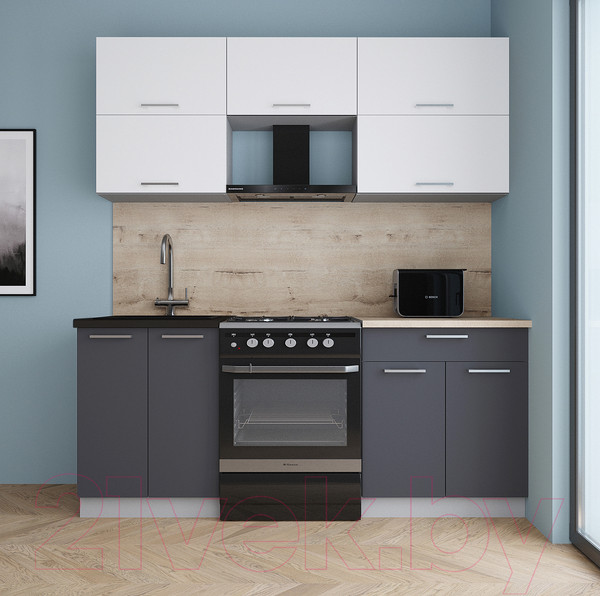 Изображение товара Кухонный гарнитур Интерлиния Мила Gloss 60-19 (белый/пепел/травертин серый)