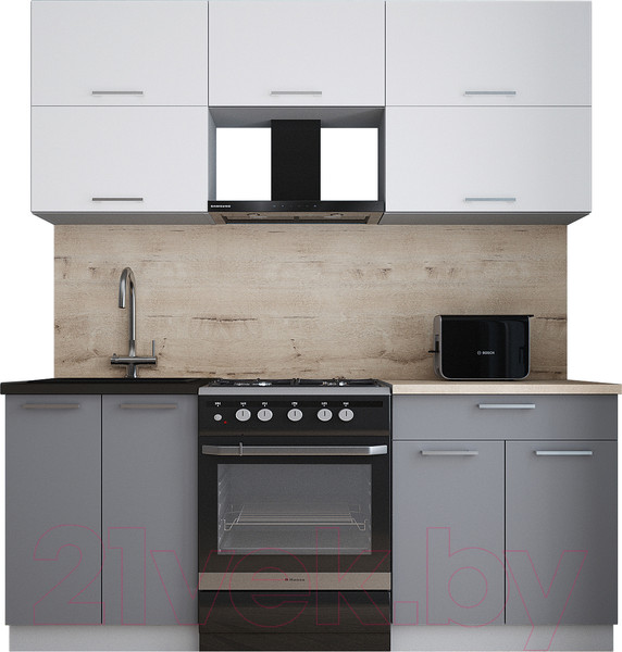 Изображение товара Кухонный гарнитур Интерлиния Мила Gloss 60-19 (белый/серый/травертин серый)