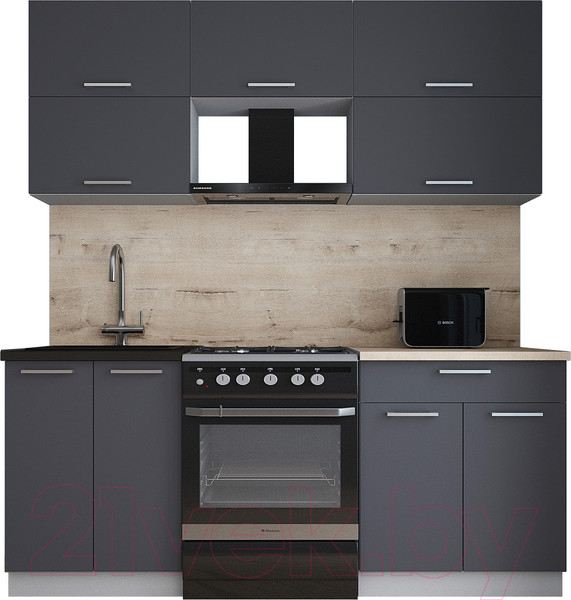 Изображение товара Кухонный гарнитур Интерлиния Мила Gloss 60-19 (пепел/пепел/травертин серый)