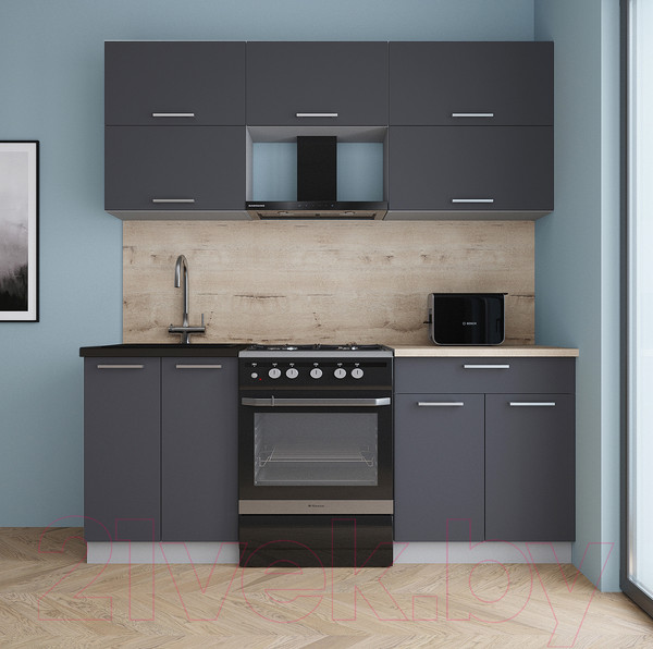 Изображение товара Кухонный гарнитур Интерлиния Мила Gloss 60-19 (пепел/пепел/травертин серый)