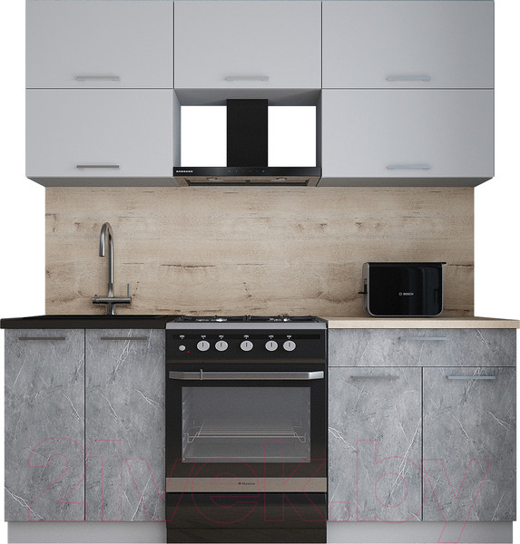 Изображение товара Кухонный гарнитур Интерлиния Мила Gloss 60-19 (грей/керамика/травертин серый)