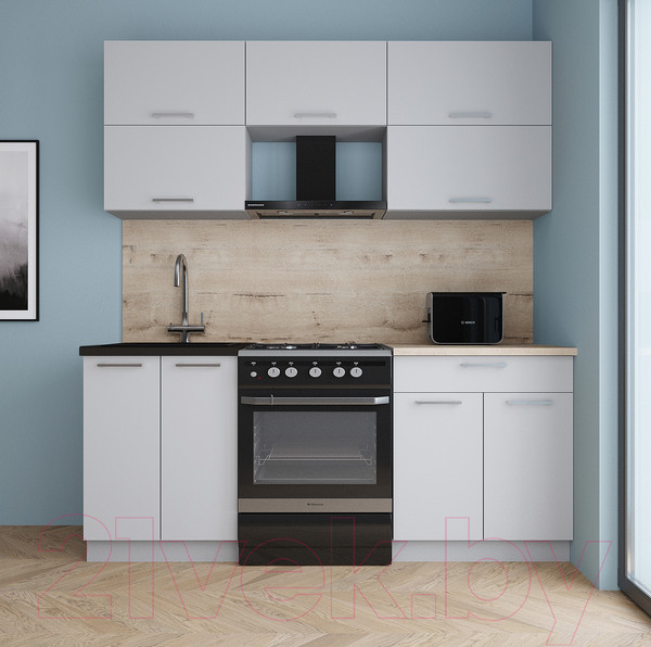 Изображение товара Кухонный гарнитур Интерлиния Мила Gloss 60-19 (грей/грей/травертин серый)