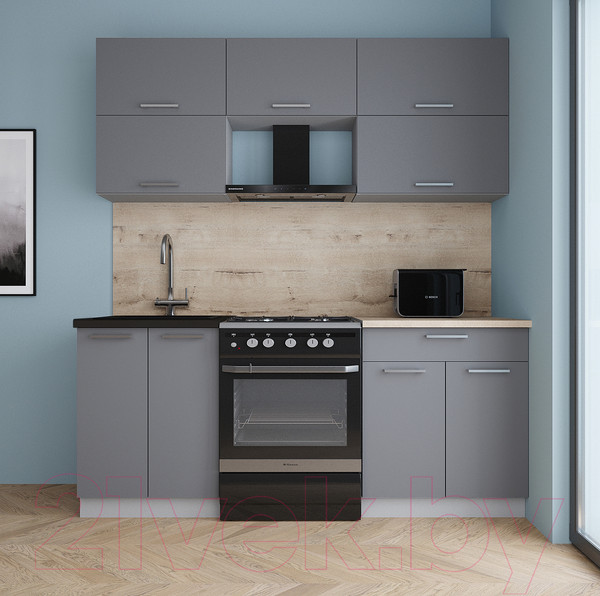 Изображение товара Кухонный гарнитур Интерлиния Мила Gloss 60-19 (серый/серый/травертин серый)