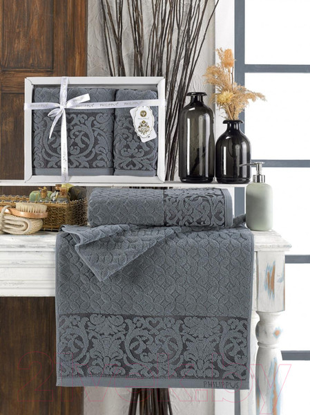 Изображение товара Набор полотенец Philippus Denise / 11260 (2шт, в коробке, темно-серый)