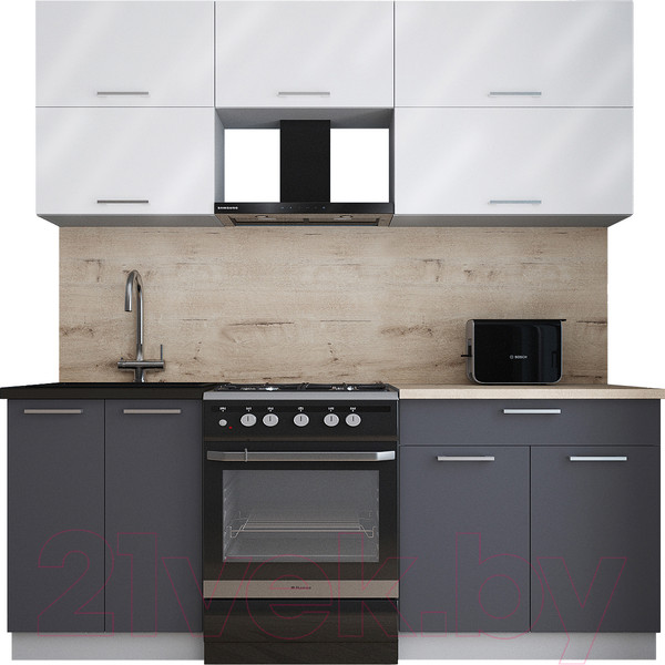 Изображение товара Кухонный гарнитур Интерлиния Мила Gloss 60-20 (белый глянец/пепел/травертин серый)