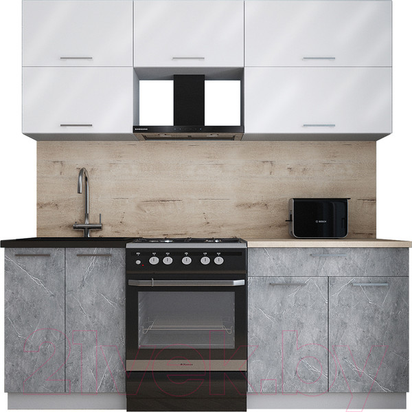 Изображение товара Кухонный гарнитур Интерлиния Мила Gloss 60-20 (белый глянец/керамика/травертин серый)