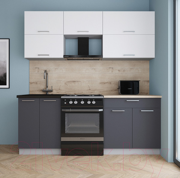 Изображение товара Кухонный гарнитур Интерлиния Мила Gloss 60-20 (белый/пепел/травертин серый)