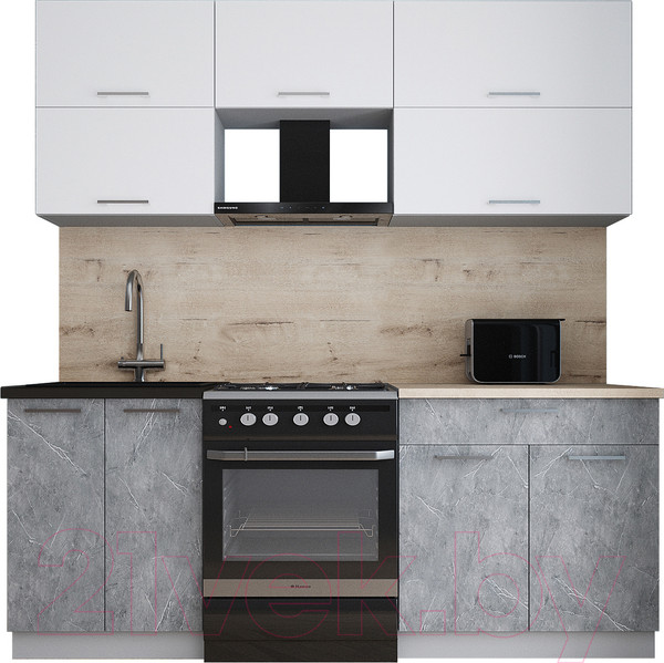 Изображение товара Кухонный гарнитур Интерлиния Мила Gloss 60-20 (белый/керамика/травертин серый)