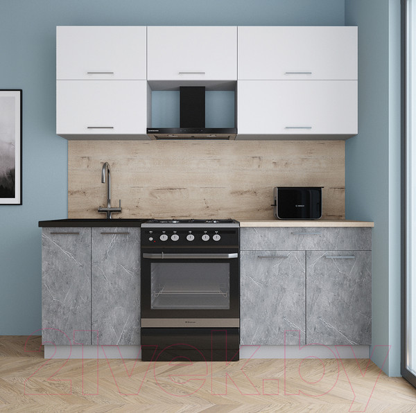 Изображение товара Кухонный гарнитур Интерлиния Мила Gloss 60-20 (белый/керамика/травертин серый)