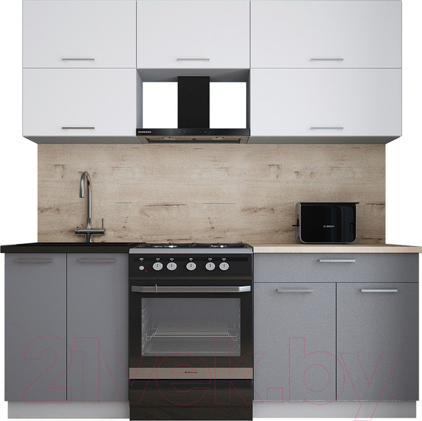 Изображение товара Кухонный гарнитур Интерлиния Мила Gloss 60-20 (белый/серый/травертин серый)