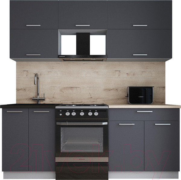 Изображение товара Кухонный гарнитур Интерлиния Мила Gloss 60-20 (пепел/пепел/травертин серый)