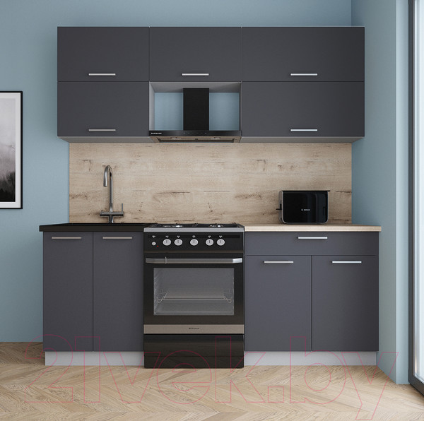 Изображение товара Кухонный гарнитур Интерлиния Мила Gloss 60-20 (пепел/пепел/травертин серый)