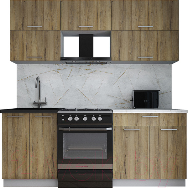 Изображение товара Кухонный гарнитур Интерлиния Мила Gloss 60-20 (дуб вотан/дуб вотан/травертин серый)