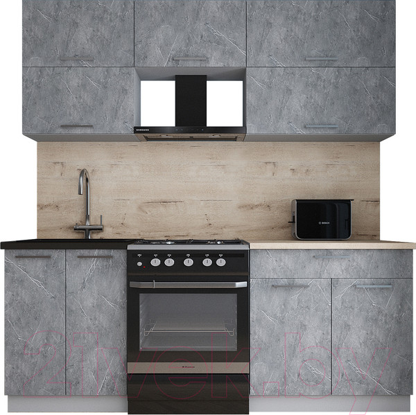 Изображение товара Кухонный гарнитур Интерлиния Мила Gloss 60-20 (керамика/керамика/травертин серый)