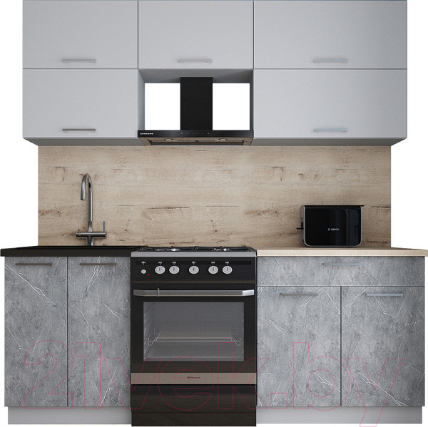 Изображение товара Кухонный гарнитур Интерлиния Мила Gloss 60-20 (грей/керамика/травертин серый)