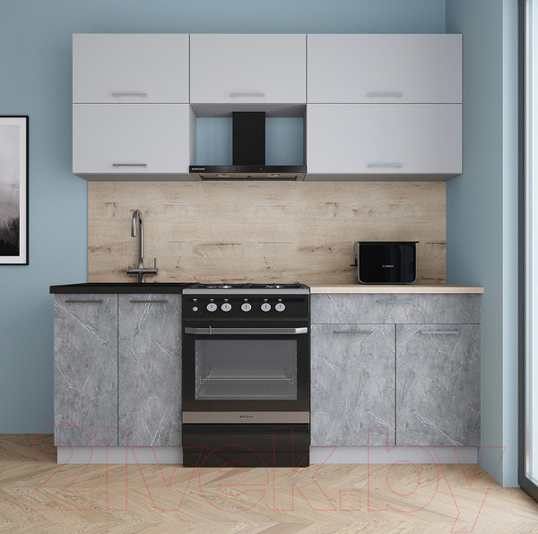 Изображение товара Кухонный гарнитур Интерлиния Мила Gloss 60-20 (грей/керамика/травертин серый)