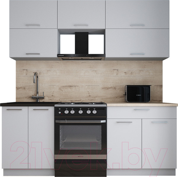 Изображение товара Кухонный гарнитур Интерлиния Мила Gloss 60-20 (грей/грей/травертин серый)