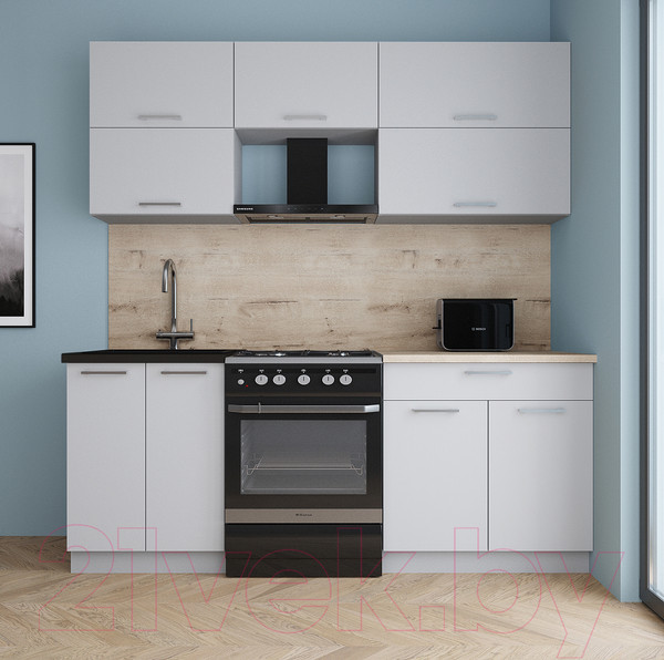 Изображение товара Кухонный гарнитур Интерлиния Мила Gloss 60-20 (грей/грей/травертин серый)