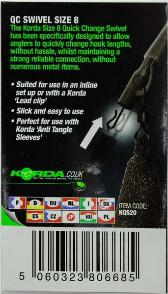 Изображение товара Вертлюг рыболовный Korda Kwick Change Swivel №8 / KQS20