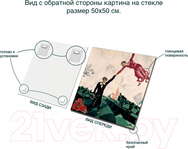 Изображение товара Картина на стекле Stamprint Прогулка М. Шагал PT010 (50x50)
