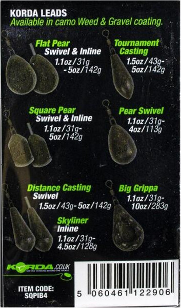 Изображение товара Грузило рыболовное Korda Square Pear Inline Blister 4.0oz 112гр / SQPIB4