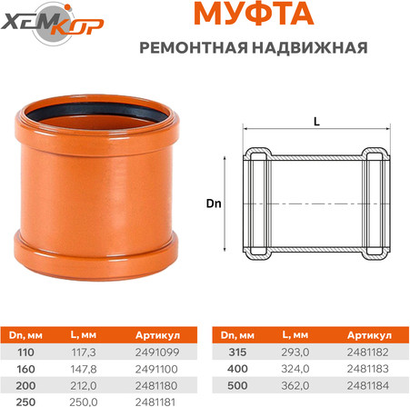 Изображение товара Муфта наружной канализации Хемкор Ду 160 / 2491100