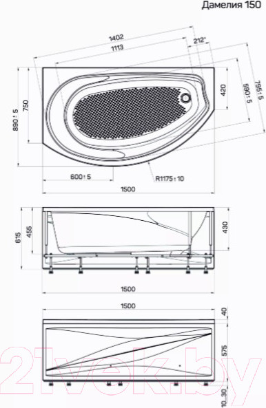 Изображение товара Ванна акриловая 1Марка Damelia 150x90 R